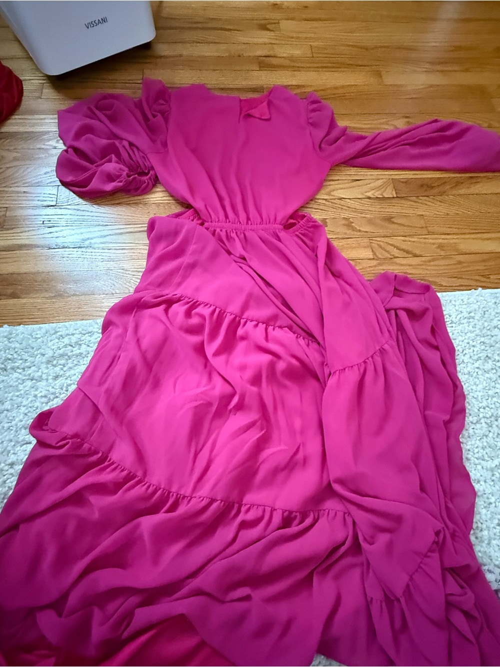 Women's Fuchsia Tiered Long Sleeve Dress